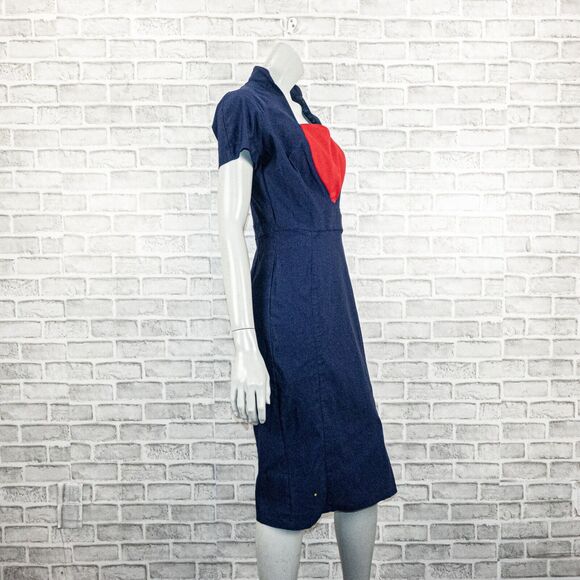 Pinup Couture Women's 50s Veronica Dress in Navy with red heard size XL - Picture 5 of 12